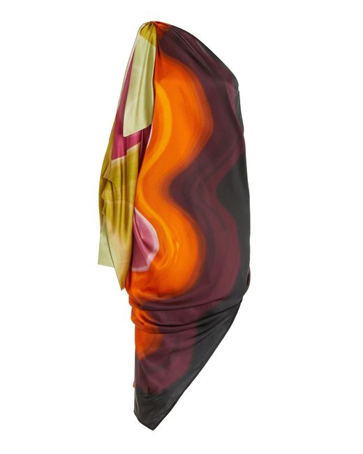 Silvia Tcherassi Orange Crema One-shoulder Silk Midi Dress