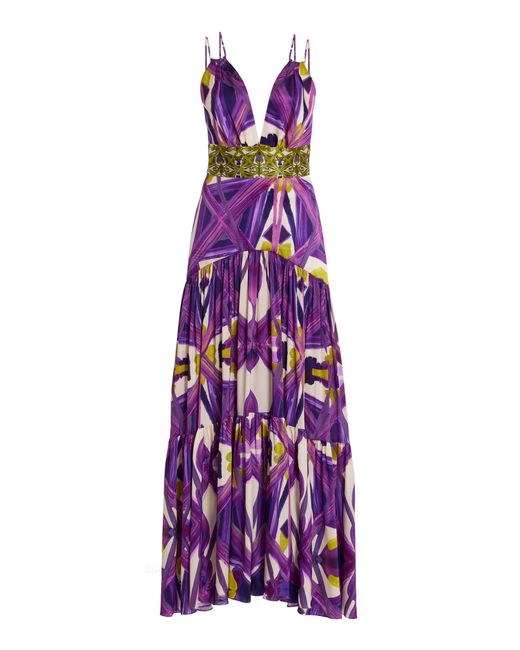 Silvia Tcherassi Purple Petra Printed Silk Maxi Dress