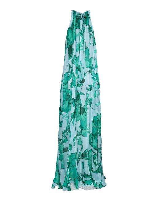 Francesca Miranda Blue Ivy-Printed Silk Gown
