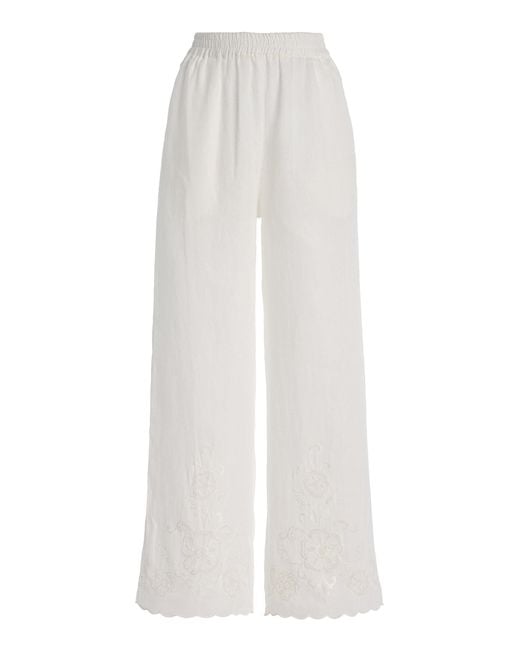 All That Remains White Exclusive Eta Embroidered Cotton Pants