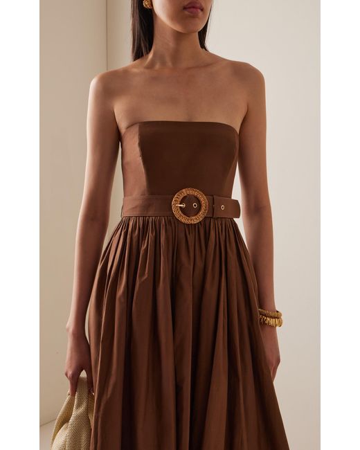 Cara Cara Brown Anisha Belted Strapless Linen Bubble-hem Midi Dress