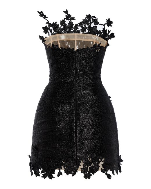 Oscar de la Renta Black Embroidered Threadwork Mini Dress