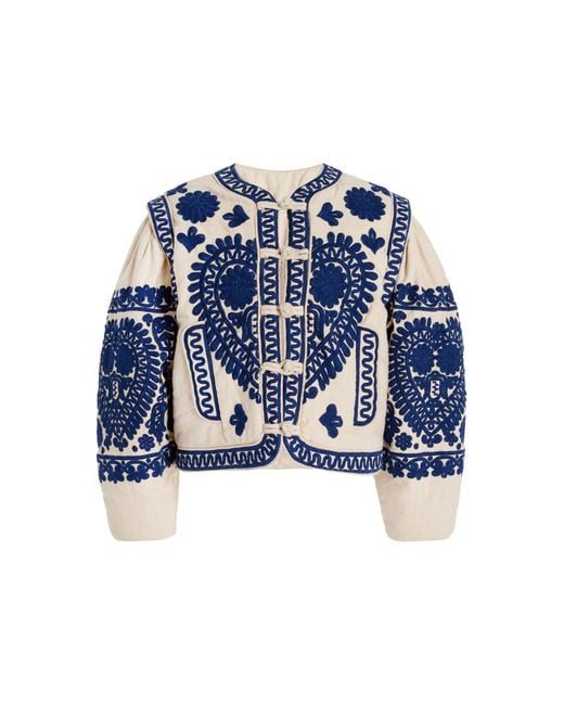 Sea Blue Holly Quilted Soutache-cotton Jacket
