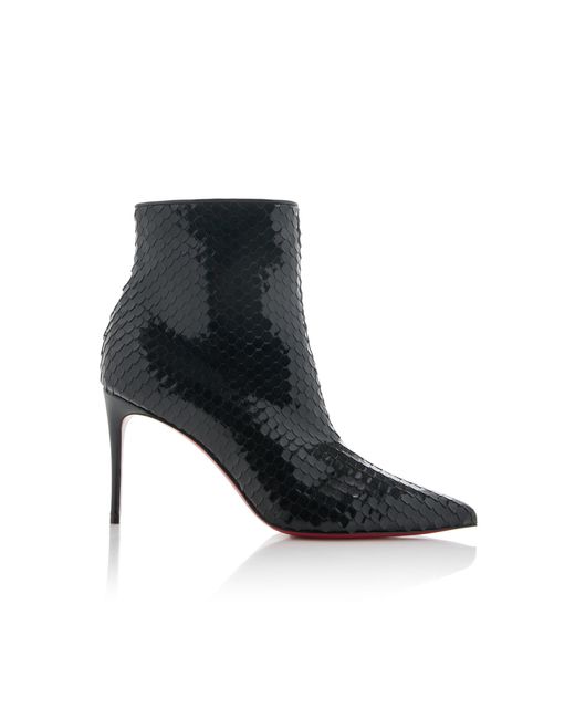 Christian Louboutin Black So Kate 85mm Croc-effect Patent Leather Ankle Boots