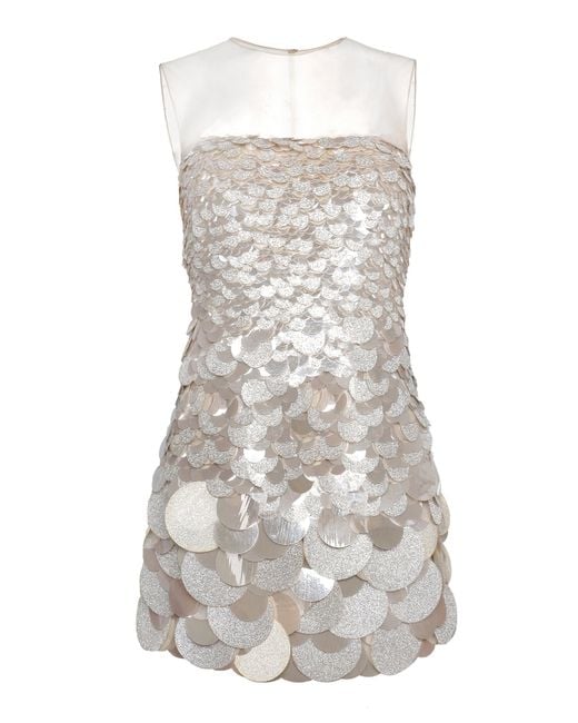 Naeem Khan White Pailette Sequin Illusion Dress