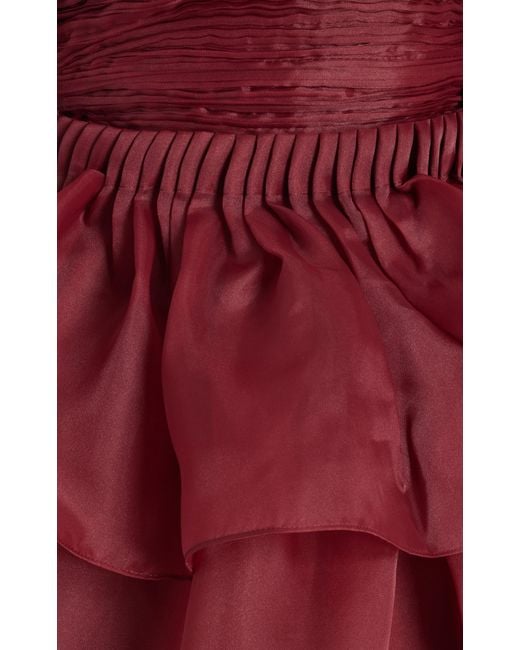 Aje. Red Asra Pleated Frill Midi Dress