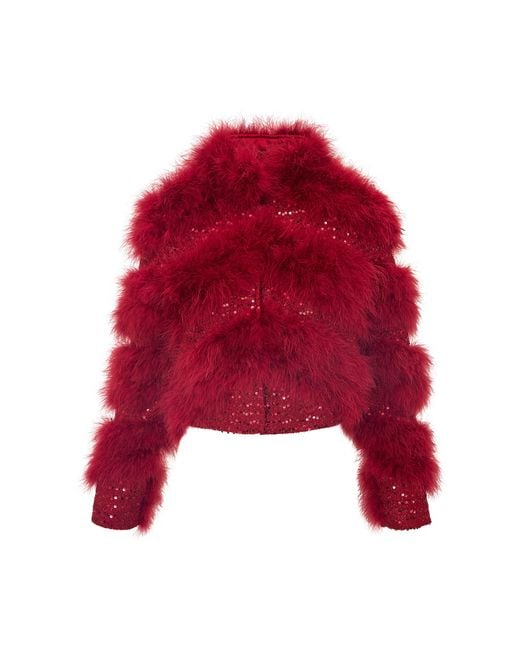 LoveShackFancy Red Curran Fur And Sequined Jacket