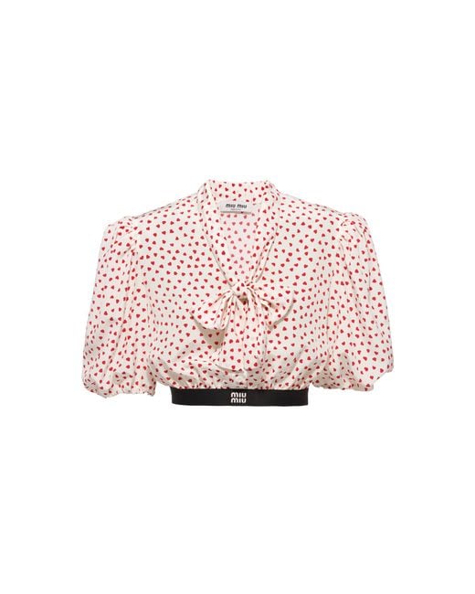 Miu Miu Pink Crepe De Chine Cuori Cropped Top