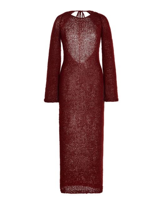 Nia Thomas Red Exclusive Kate Bell-Sleeve Knit Maxi Dress