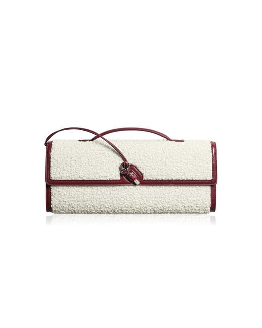 Bottega Veneta White Andiamo Intrecciato Raffia & Leather Clutch
