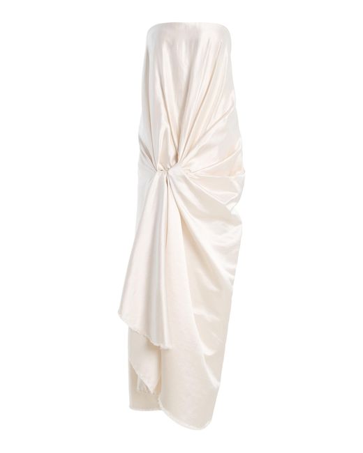 Atelier Prabal Gurung White Satin-Faced Cotton Shantung Hand-Draped Knotted Sari Dress
