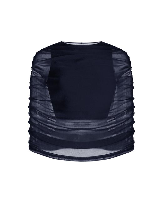 Brandon Maxwell Blue The Lyra Ruched Sheer Knit Top