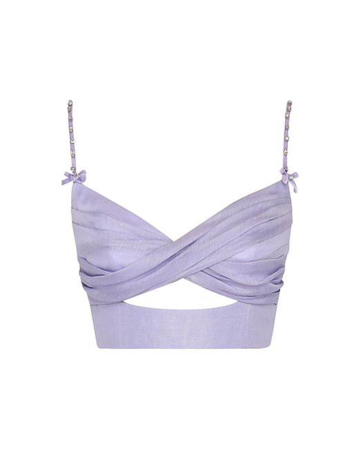 Zimmermann Purple Crush Twisted Linen-silk Crop Top