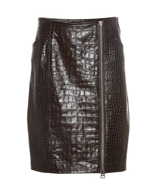 Tom Ford Black Side-zip Croc-embossed Leather Mini Skirt