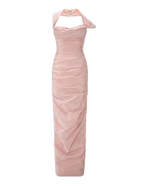 Marmar Halim Pink Asymmetric Taffeta Maxi Dress