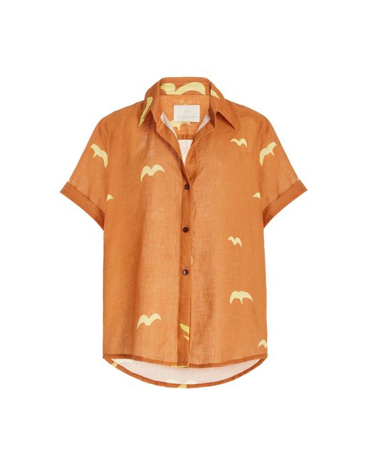 Cala De La Cruz Orange Freda Printed Linen Shirt