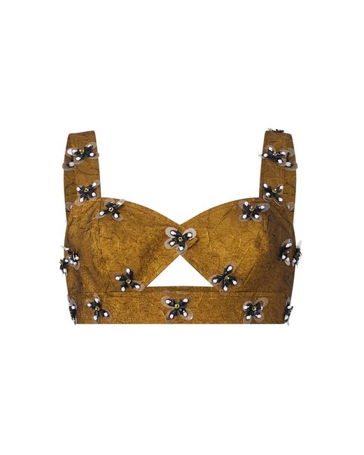 Dar Zéro Studio Natural Exclusive Embroidered Crinkled Lamè Top