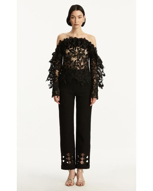 Oscar de la Renta Black Off-The-Shoulder Guipure Top