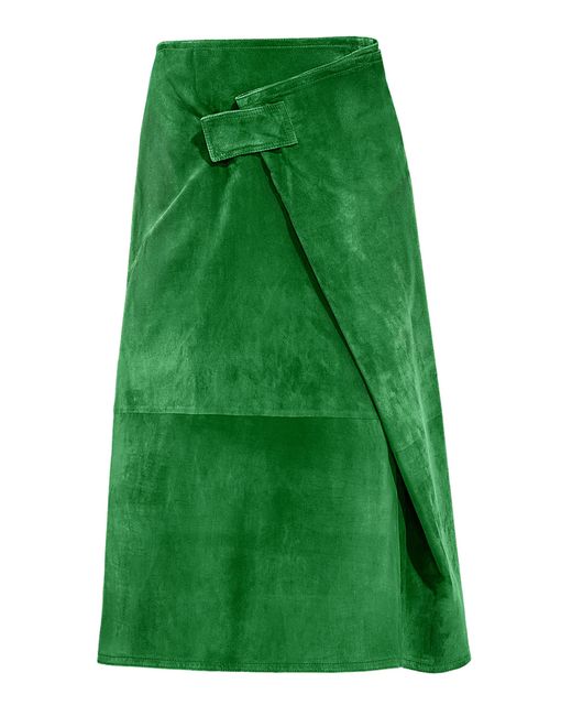Bottega Veneta Green Wrapped Suede Midi Skirt