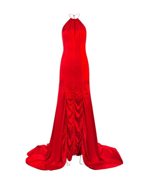 Alejandra Alonso Rojas Red Dip-dyed Silk Halter Gown
