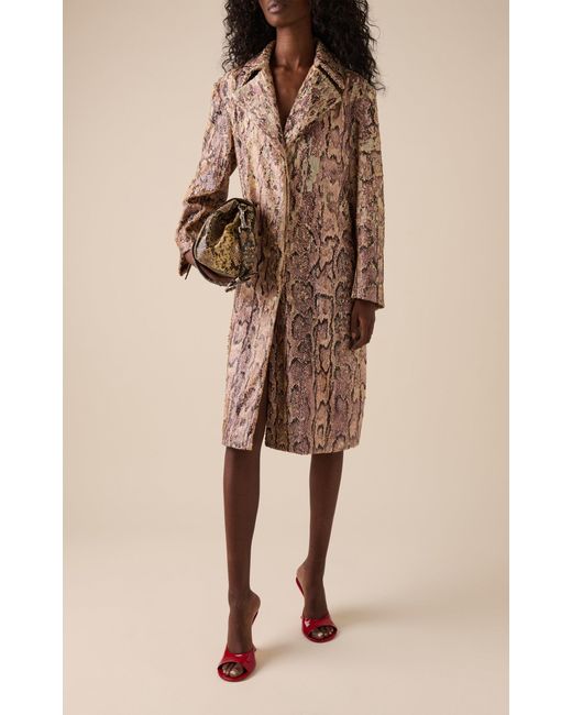 Dries Van Noten Natural Sequined Snake-Print Coat