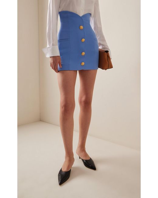 Balmain Blue Button-detailed Wool Corset Mini Skirt