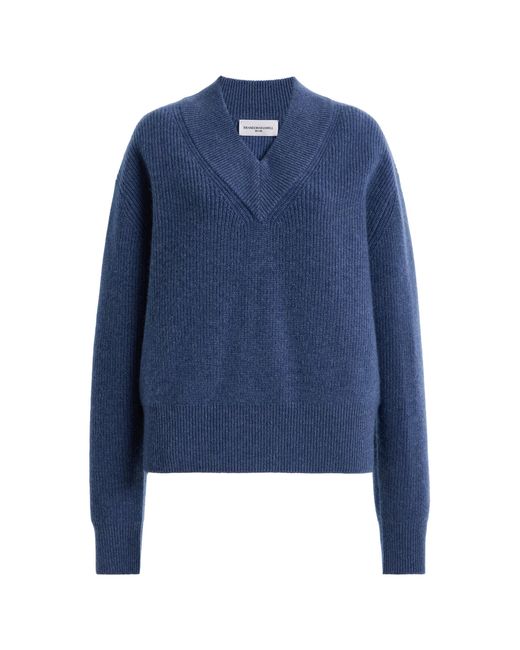 Brandon Maxwell Blue Maris V-Neck Cashmere Sweater