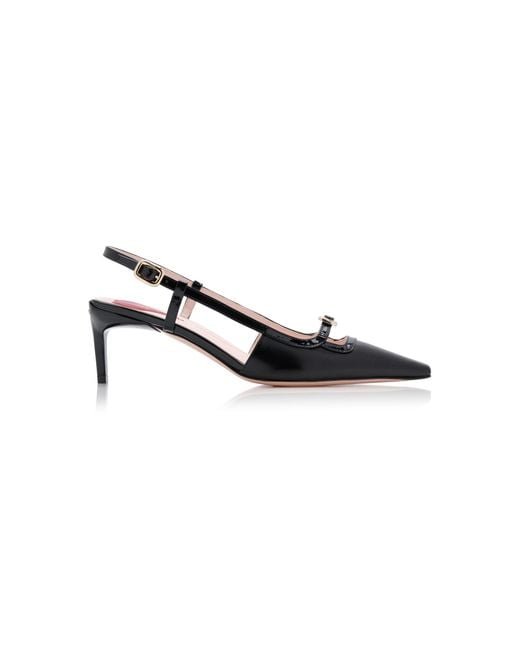 Roger Vivier Black Mini-Buckle Leather Slingback Pumps