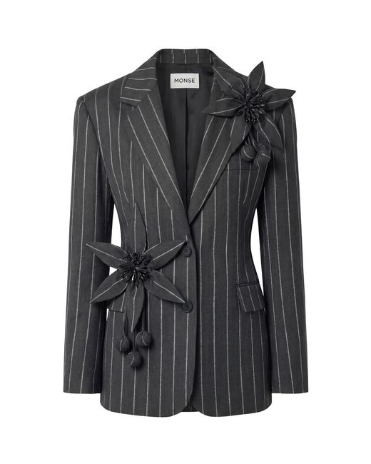 Monse Black Lemon Flower Stretch-Wool Suit Jacket