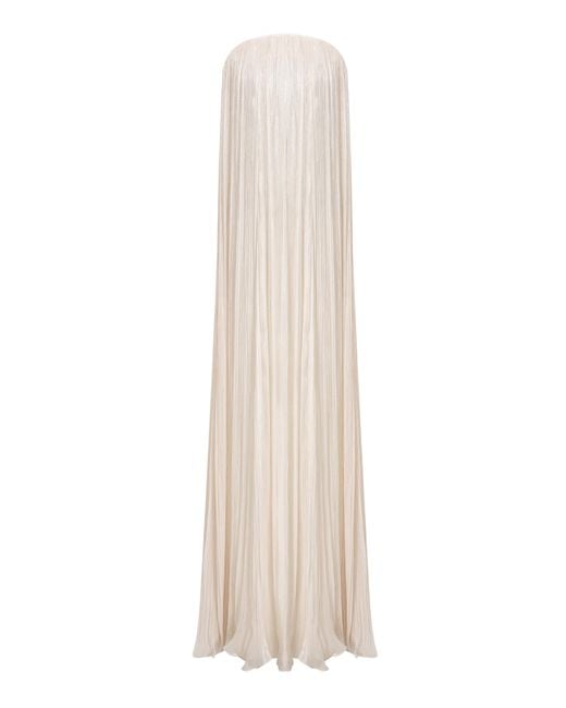 Marmar Halim White Strapless Hand-Pleated Maxi Dress