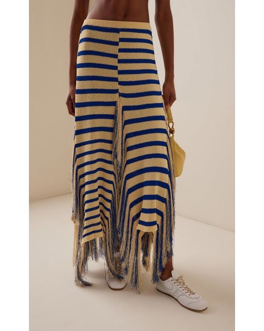 Proenza Schouler Blue Yves Fringed Cotton-Blend Knit Maxi Skirt