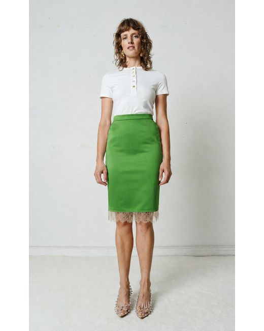 Franchise Green Layla Silk Knee-Length Skirt