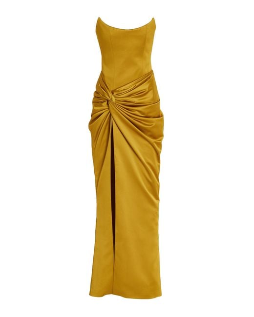 Rasario Draped Strapless Satin Maxi Dress in Yellow | Lyst Canada