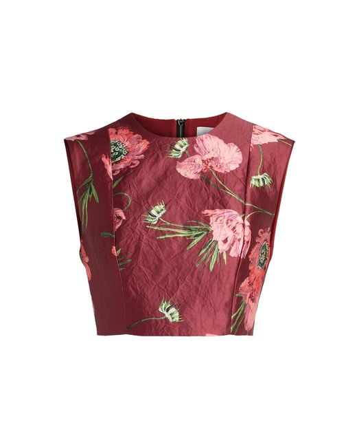 Erdem Floral Textured Satin Cropped Top