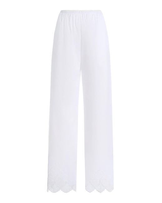 Brandon Maxwell White Wilder Lace-Detail Cotton Cropped Pants