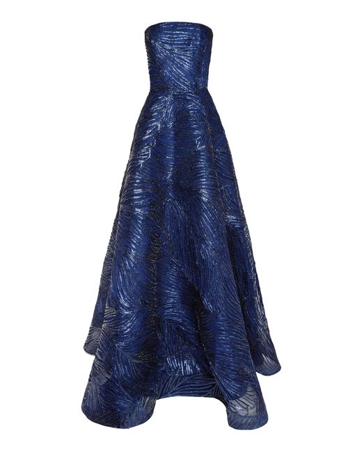 Naeem Khan Blue Metallic Raffia Gown