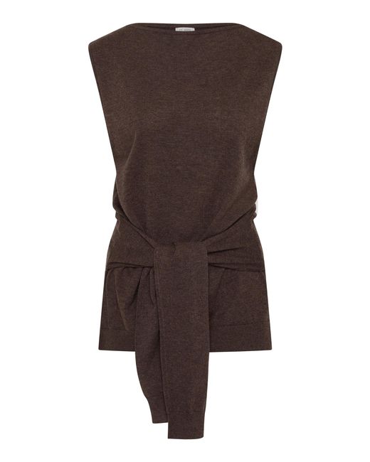 St. Agni Brown Tie-Waist Merino-Wool Top