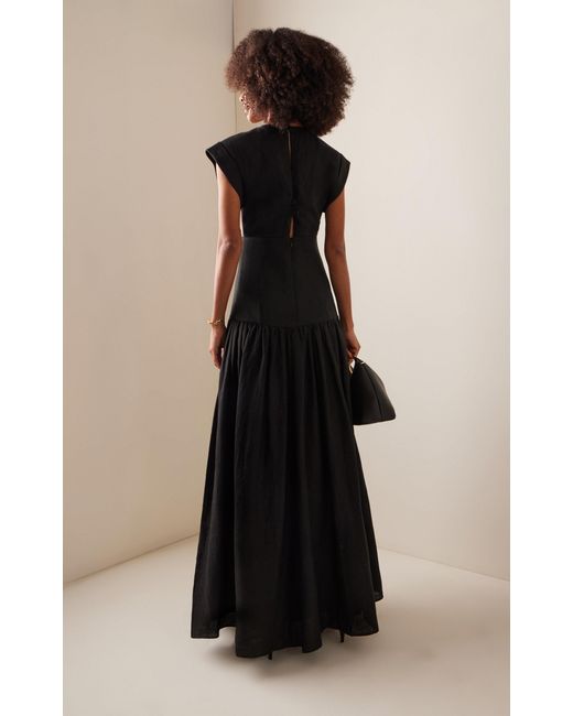 Silvia Tcherassi Black Hanane Embroidered Cutout Linen Maxi Dress