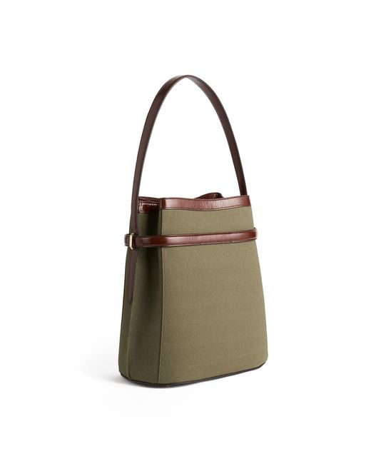 Totême  Green Belted Leather-trimmed Canvas Bucket Bag