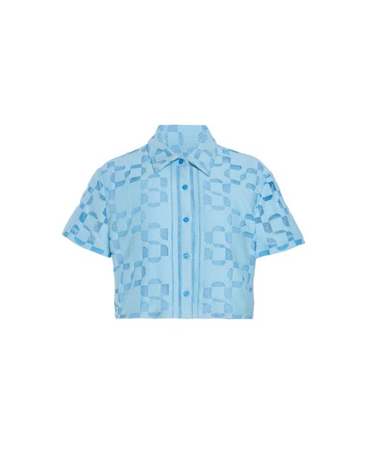 Jonathan Simkhai Blue Makaia Cropped Cotton-Blend Shirt