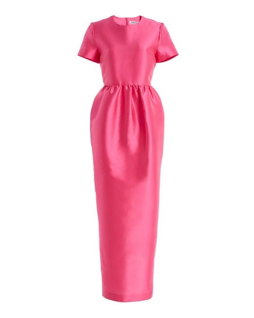 BERNADETTE Pink Lexi Gathered Silk-Blend Midi Dress