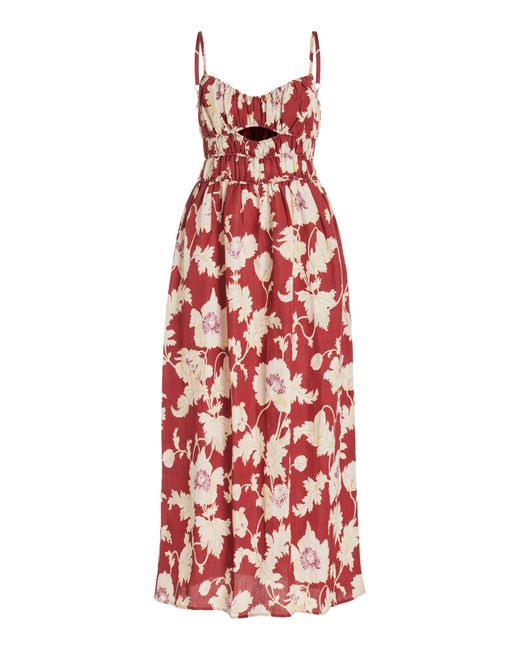 Posse Red Exclusive Hayley Smocked Floral Midi Dress
