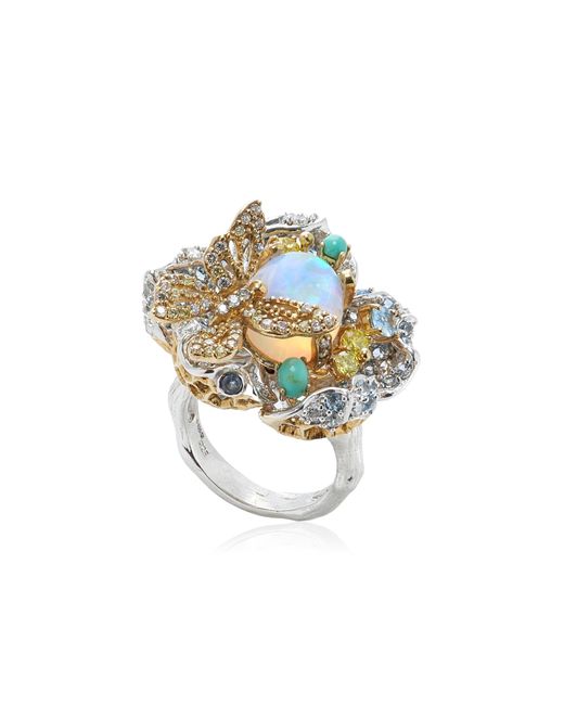 Anabela Chan Blue Bloom 18k Gold, Rhodium Opal Ring