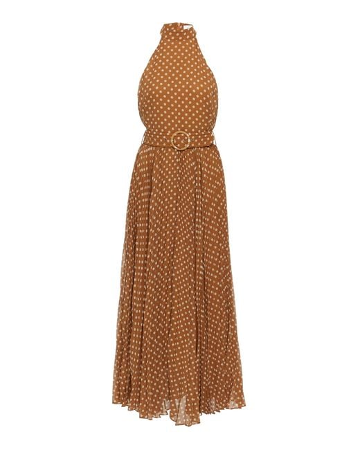 Zimmermann Espionage Polka Dot Pleated Chiffon Dress in Brown | Lyst  Australia