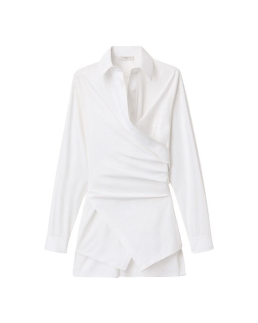 Lafayette 148 New York White Long Sleeve Convertible Blouse