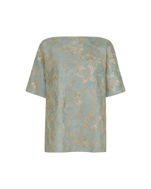 Dima Ayad Green Metallic Floral-Print Top