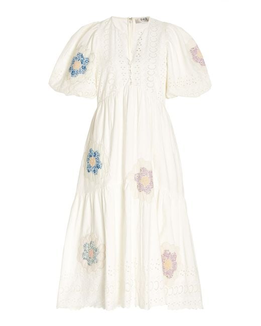 Sea White Violette Patchwork Cotton Midi Dress