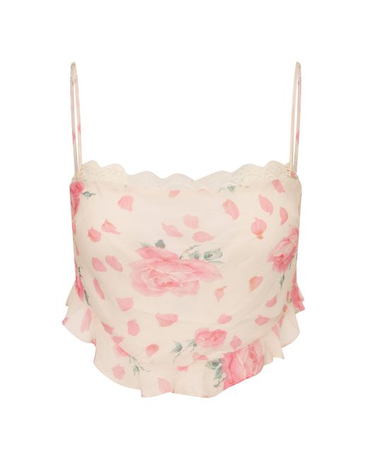 LoveShackFancy Pink Aurevine Trumeau Rose Chiffon Top