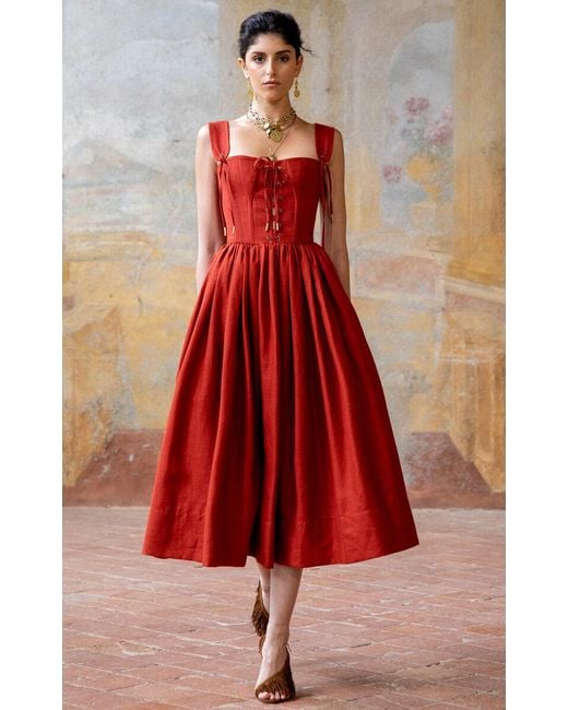 Lena Hoschek Red Giuseppina Corset Cotton Midi Dress