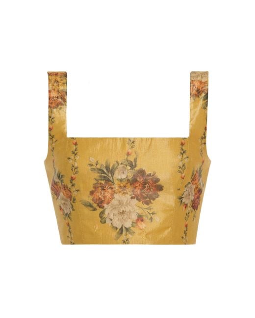 Agua Bendita Yellow Amanda Floral Taffeta Cropped Top